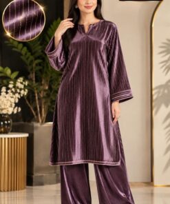 Elegant unstitched velvet shirt paired with plain matching trousers for winter dawats