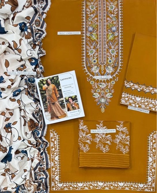 Baroque DHK-752 3 piece luxury winter dress with Pashmina woolen shawl