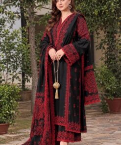 Aneela's DHK-769 winter dhanak dress with heavy front embroidery and printed wool shawl