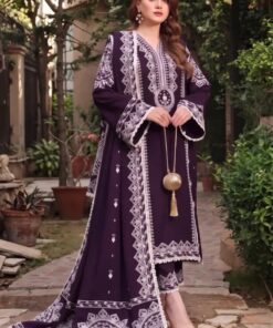 Aneela's DHK-768 front full embroidered winter dhanak suit with digital wool shawl