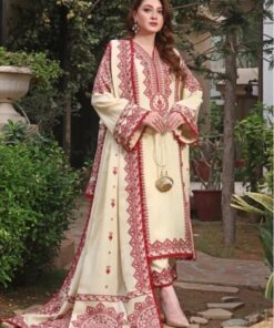 Aneela's DHK-770 heavy front embroidered dhanak dress with digital print wool shawl